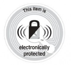 Радиочестотни етикети Checkpoint, серия 2933 EP Round Tamper 33 mm с 25 % повишена детекция с апликация на черен катинар